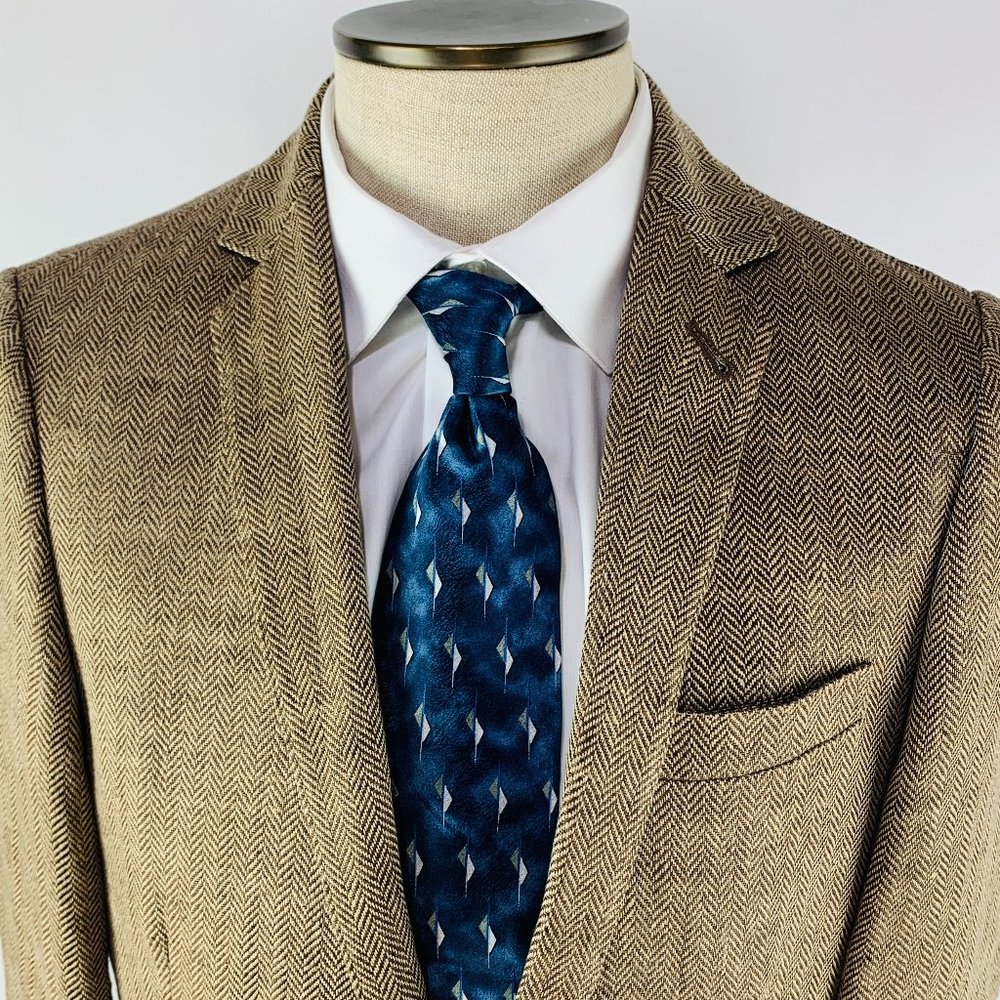 J Crew Ludlow 100% Hopsack Linen Jacket Brown Herringbone